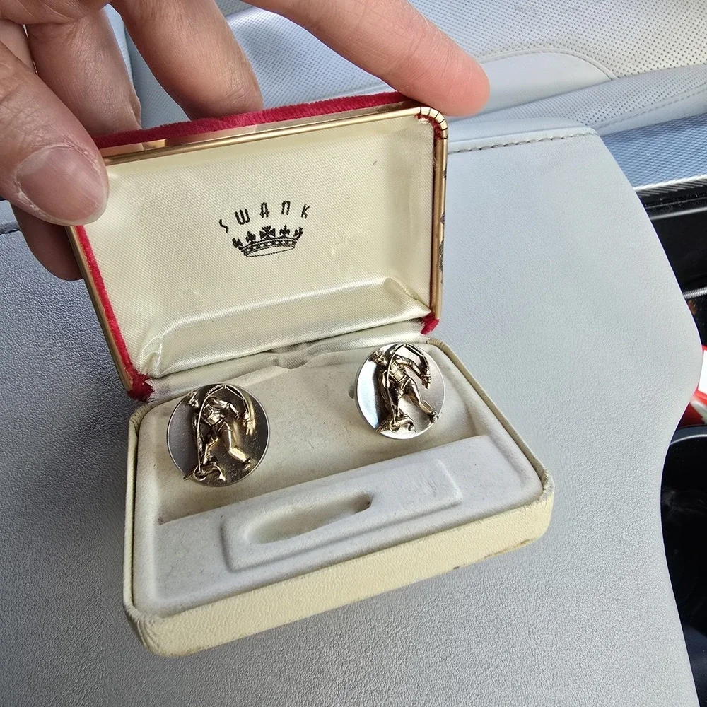 Vintage SWANK Cufflinks Silver & Gold Tone Scythe Man Father Time Reaper Motif‎